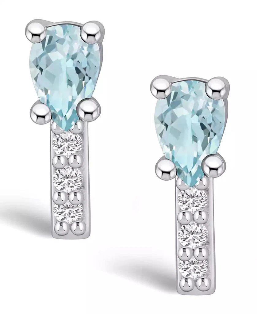 商品Macy's|Aquamarine (3/4 ct. t.w.) and Diamond (1/8 ct. t.w.) Stud Earrings in 14K White Gold,价格¥19655,第3张图片详细描述
