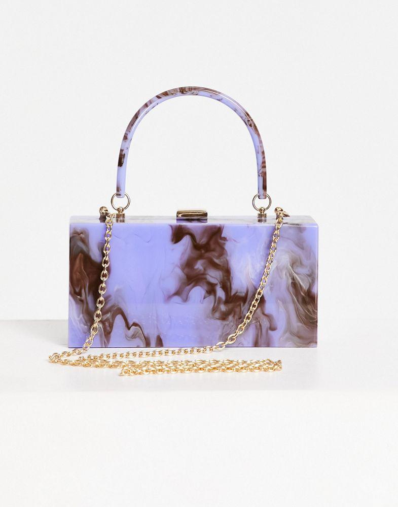 ASOS DESIGN marble box clutch bag with detachable chain strap in blue swirl商品第1张图片规格展示