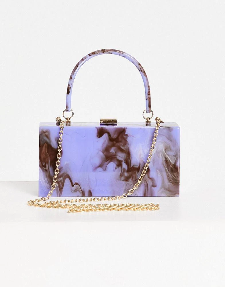 商品ASOS|ASOS DESIGN marble box clutch bag with detachable chain strap in blue swirl,价格¥202,第1张图片