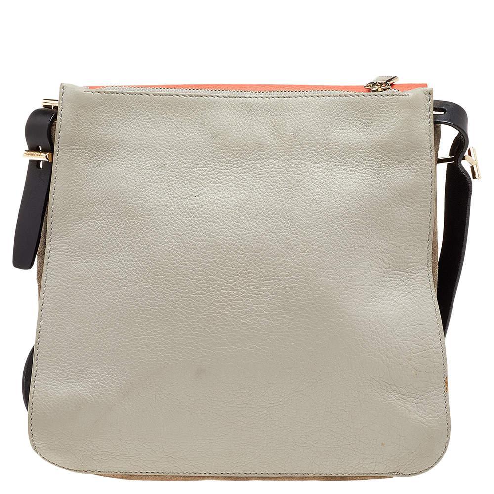 商品[二手商品] Furla|Furla Orange/Grey Leather And Suede Flap Shoulder Bag,价格¥1252,第6张图片详细描述