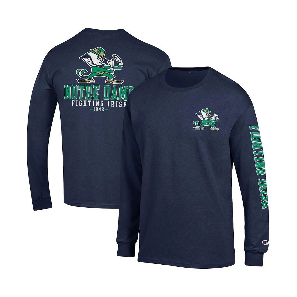 商品CHAMPION|Men's Navy Notre Dame Fighting Irish Team Stack 3-Hit Long Sleeve T-shirt,价格¥220,第2张图片详细描述