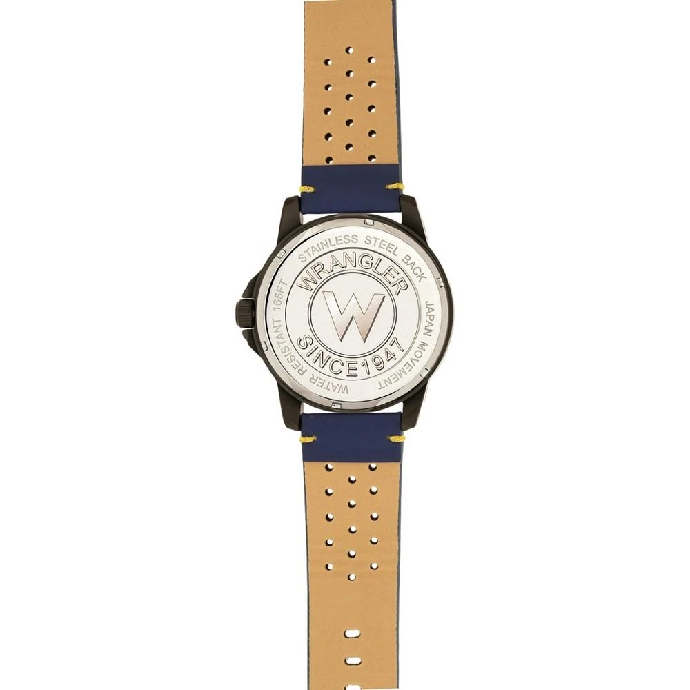 商品Wrangler|Men's, 48MM IP Black Case, Blue Dial, White Index Markers, Sand Satin Dial, Analog, Date Function, Yellow Second Hand, Blue Strap with Yellow Accent Stitch,价格¥452,第3张图片详细描述