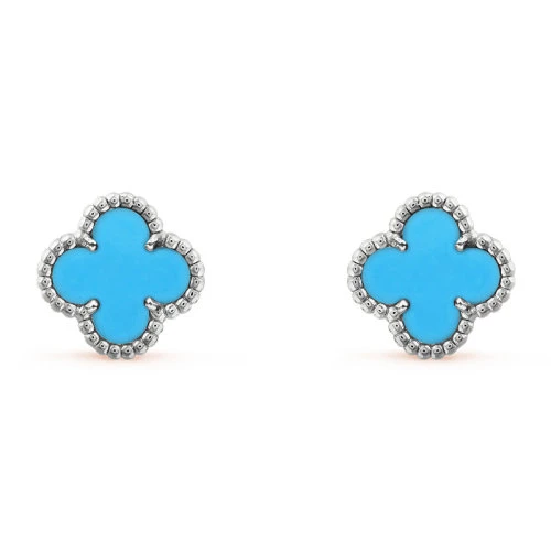 商品Van Cleef & Arpels| Van Cleef & Arpels/梵克雅宝 经典Sweet Alhambra系列 18k金白金镶绿松石四叶草耳钉VCARA44500,价格¥28790,第1张图片