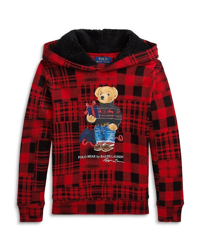 商品Ralph Lauren|Boys' Polo Bear Graphic Plaid Fleece Hoodie - Little Kid, Big Kid,价格¥374,第1张图片