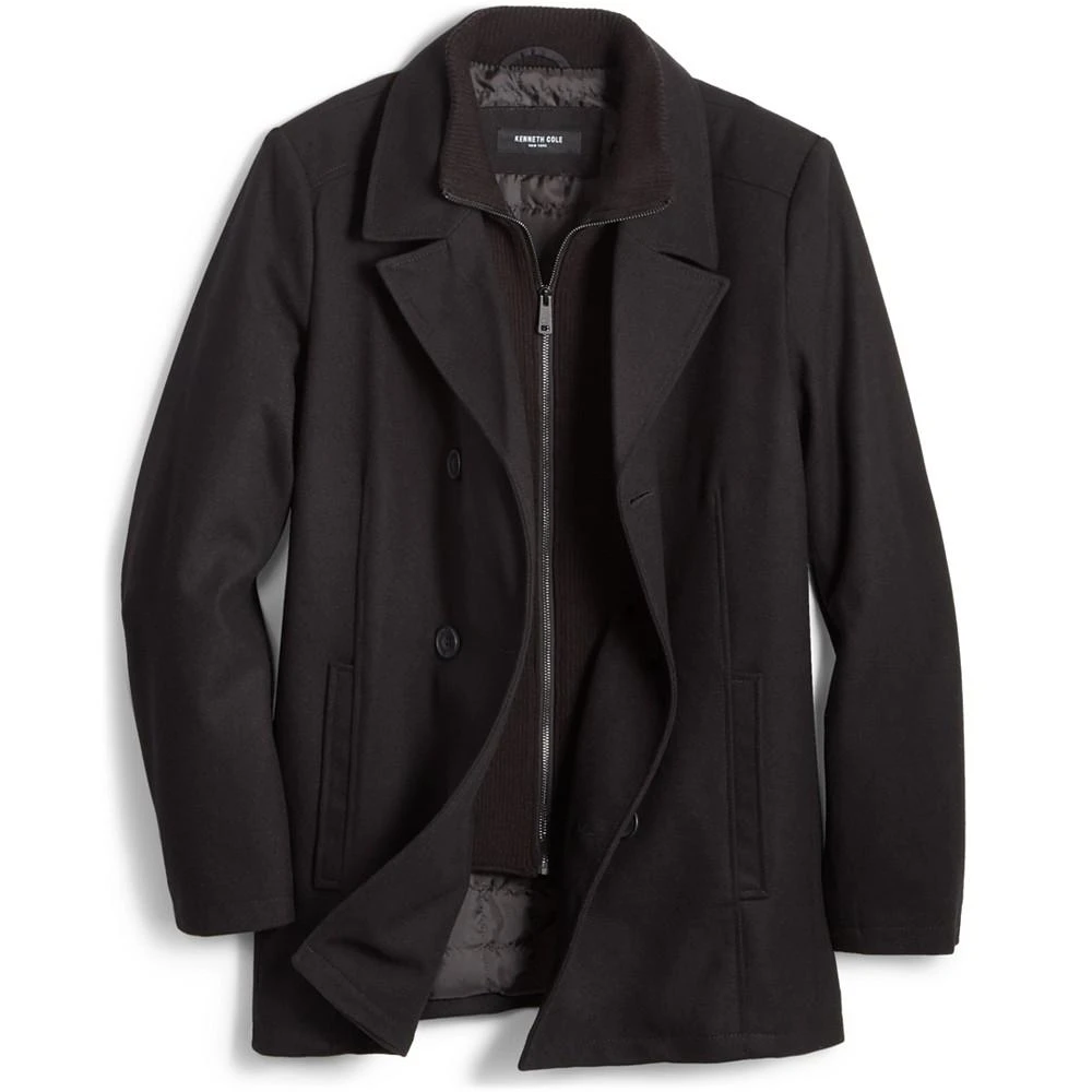 Kenneth Cole Men's Double Breasted Wool Blend Peacoat with Bib 4