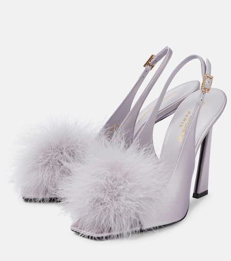 商品Yves Saint Laurent|Mae 110羽毛边饰露跟凉鞋,价格¥12426,第5张图片详细描述