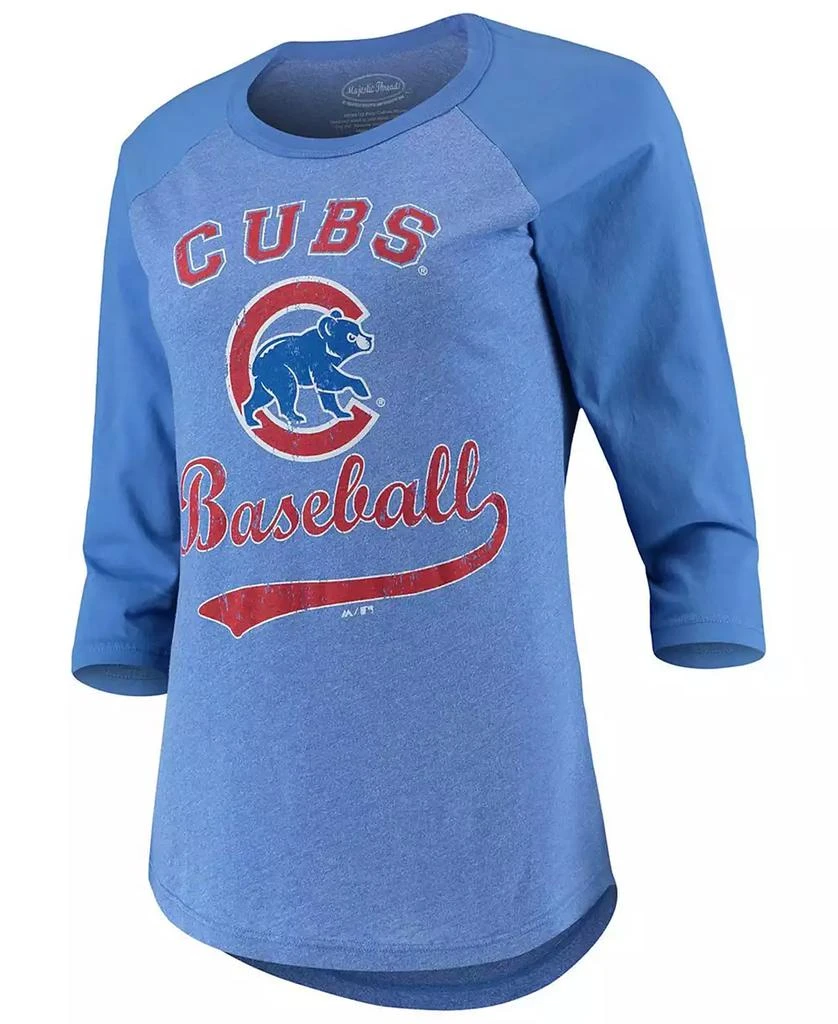 商品Majestic|Women's Royal Chicago Cubs Team Baseball Three-Quarter Raglan Sleeve Tri-Blend T-shirt,价格¥301,第3张图片详细描述