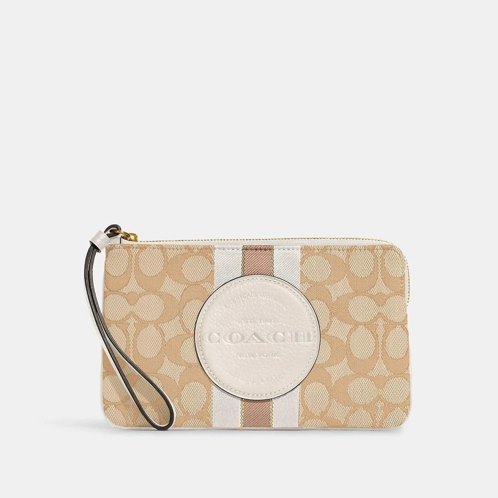 Coach Outlet Coach Outlet Dempsey Large Corner Zip Wristlet In Signature Jacquard With Stripe And Coach Patch 8