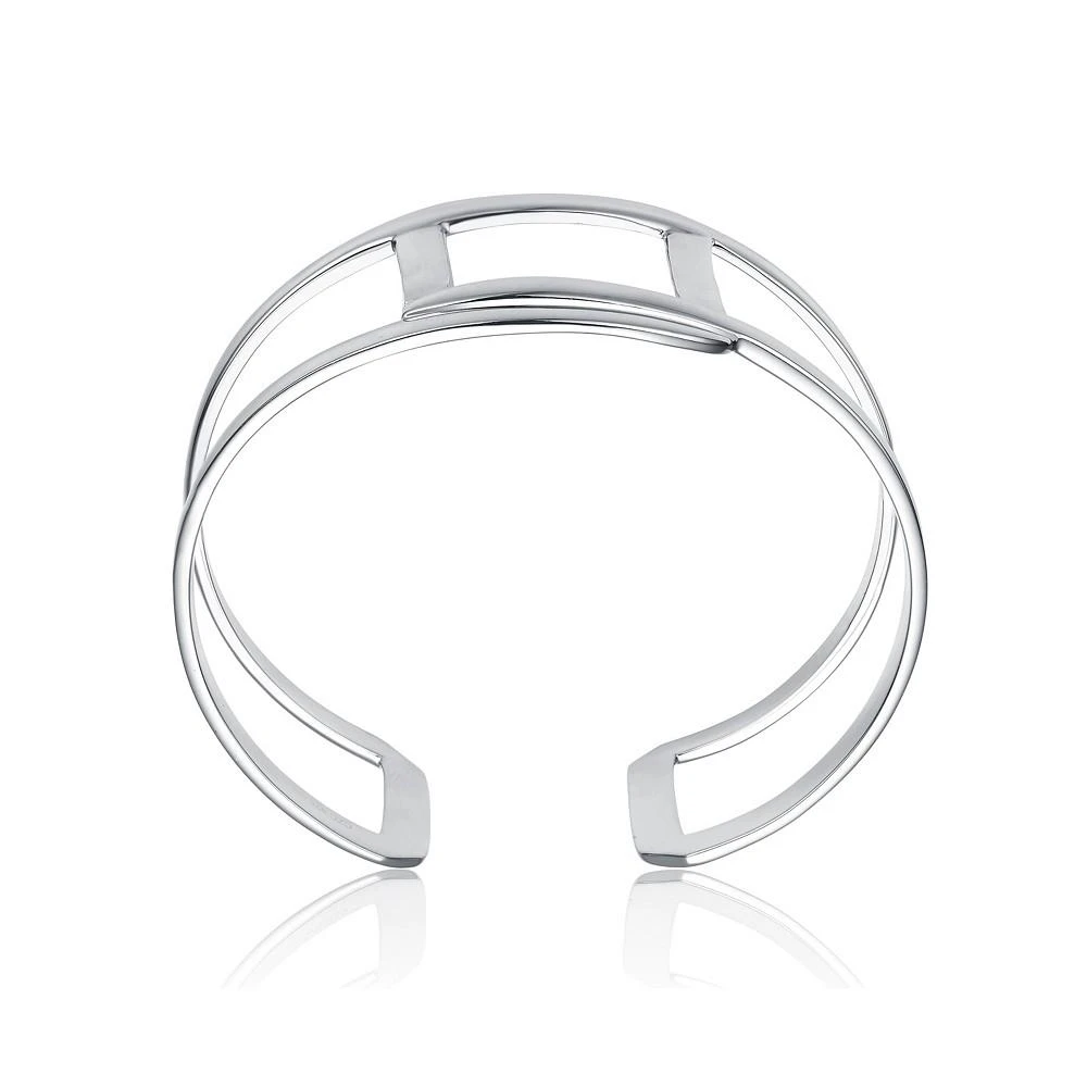 商品Genevive|Sterling Silver White Gold Plated with Wide Cuff Stiff Intertwined Bangle,价格¥1393,第2张图片详细描述