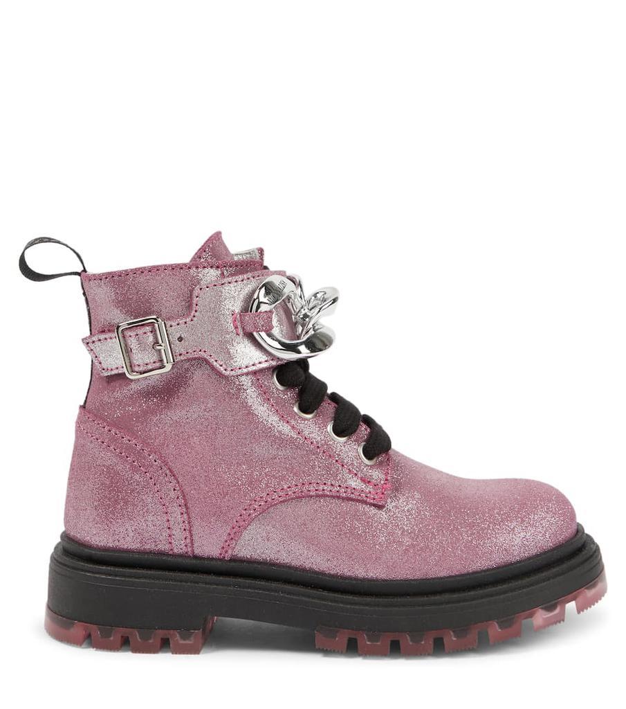 商品MONNALISA|Glitter leather lace-up boots,价格¥1904,第6张图片详细描述