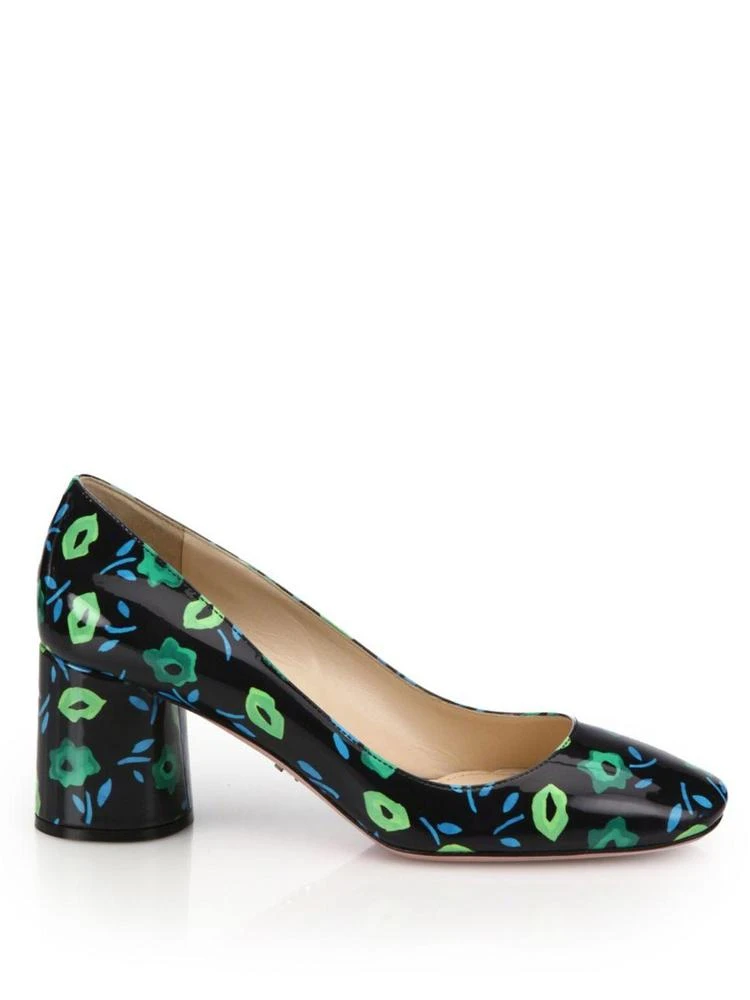 商品Prada|Flower-Print Patent Leather Block Heel Pumps,价格¥2248,第5张图片详细描述