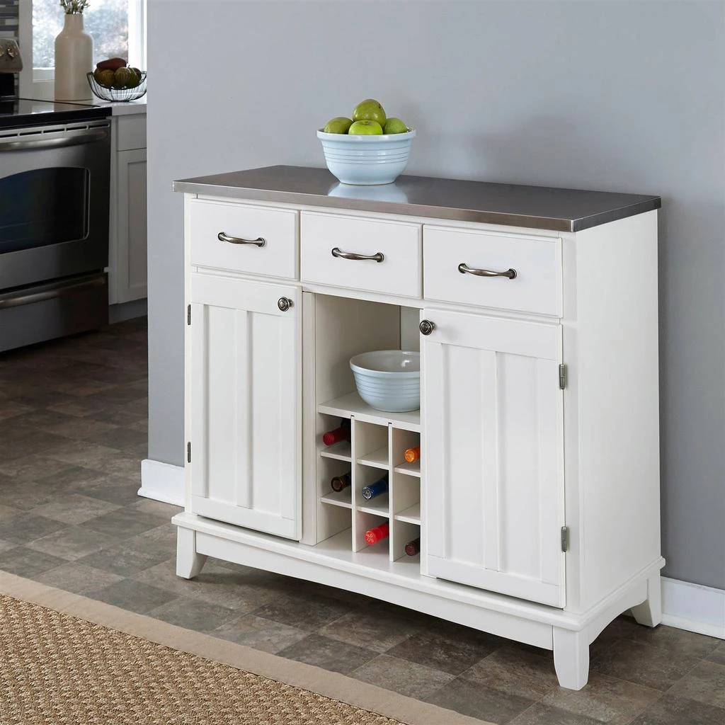 商品QuikFurn|Stainless Steel Top Kitchen Island Sideboard Cabinet Wine Rack in White,价格¥7665,第2张图片详细描述