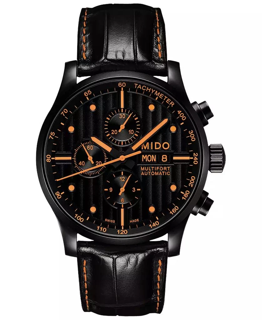 商品MIDO|Men's Swiss Automatic Multifort Orange Leather & Interchangeable Black Leather Strap Watch 44mm,价格¥17470,第3张图片详细描述