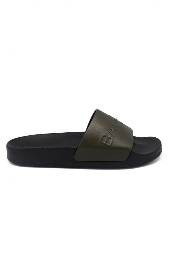 商品Balmain|Luxury Shoes For Women   Balmain Flip Flops In Kaki Leather,价格¥1616,第1张图片