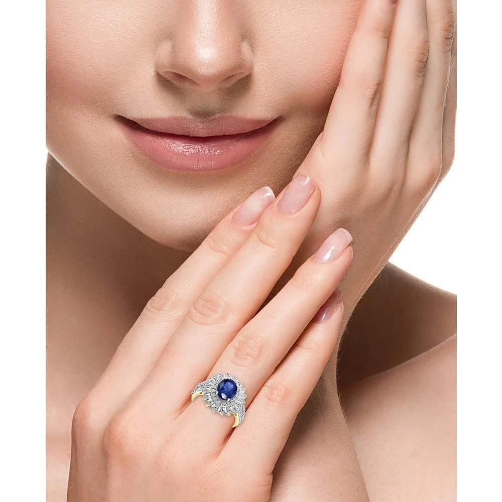 商品Effy|EFFY® Sapphire (1-7/8 ct. t.w.) & Diamond (1/4 ct. t.w.) Halo Ring in 14k Two-Tone Gold,价格¥22424,第2张图片详细描述