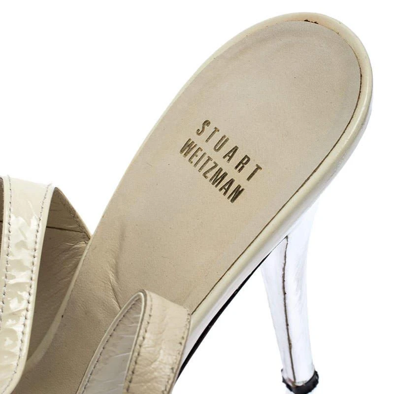 Stuart Weitzman White/Silver Patent Leather Open Toe Ankle Strap Platform Sandals Size 39.5 商品