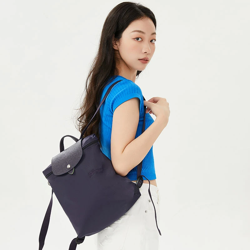 商品[国内直发] Longchamp|珑骧 Le Pliage Green 徽标标识按扣拉链可调节肩带 再生聚酰胺帆布 书包背包双肩包 中号 女款 紫色,价格¥1285,第9张图片详细描述