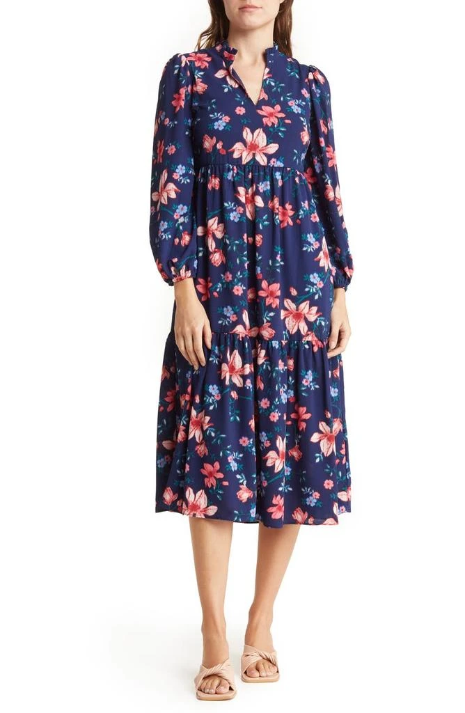 商品Vince Camuto|Floral Long Sleeve Pebble Crepe Dress,价格¥490,第1张图片