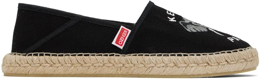 商品Kenzo|Black Kenzo Paris Elephant Embroidered Canvas Espadrilles,价格¥929,第1张图片