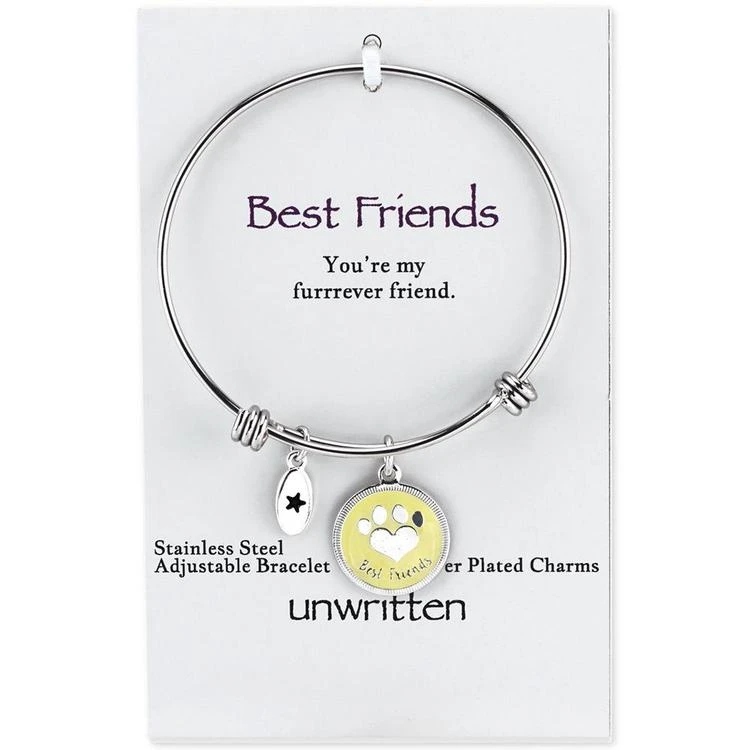 商品Unwritten|Best Friends Paw Print Bangle Bracelet in Stainless Steel with Silver-Plated Charms,价格¥104,第3张图片详细描述