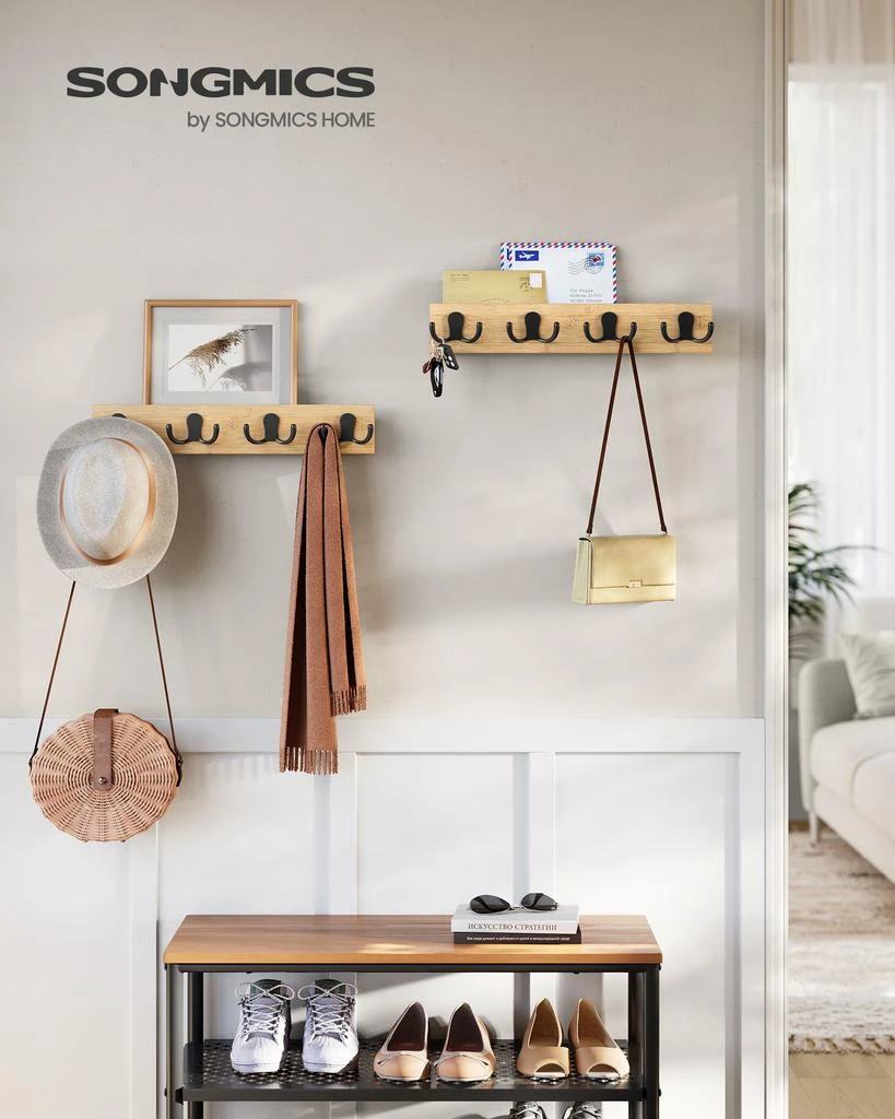 商品BreeBe|Set of 2 Coat Racks Wall Mount with 8 Double Metal Hooks,价格¥489,第2张图片详细描述