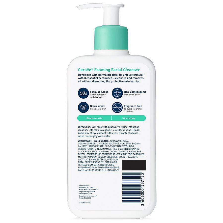 商品CeraVe|Foaming Face Cleanser, Fragrance-Free Face Wash with Hyaluronic Acid,价格¥128,第2张图片详细描述