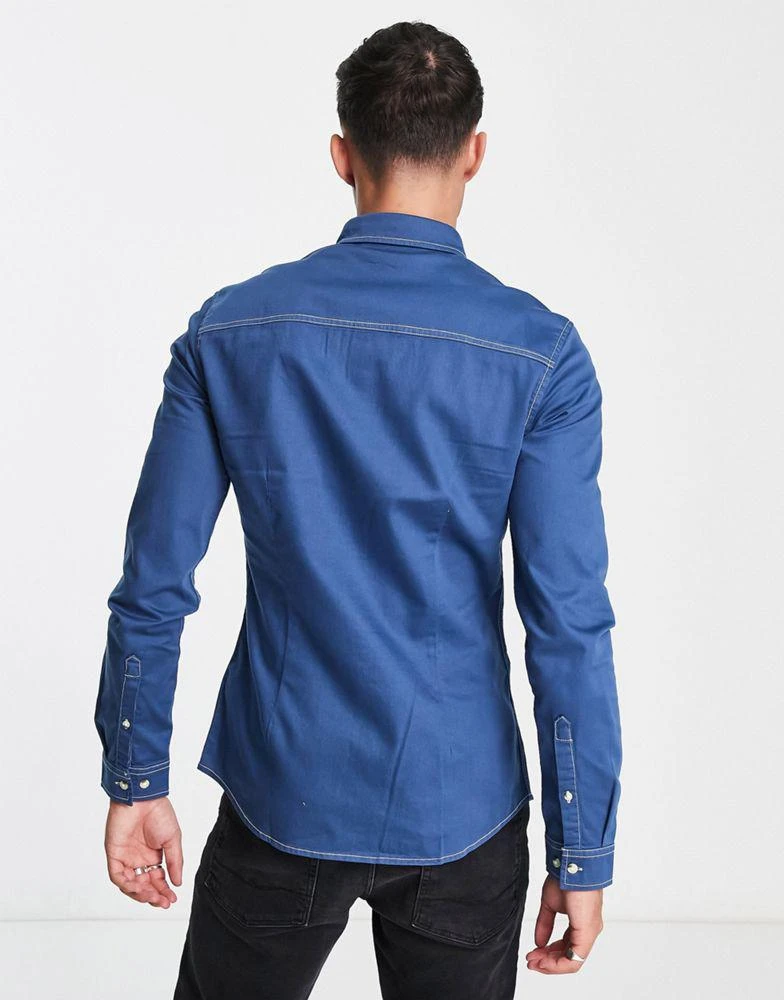 商品ASOS|ASOS DESIGN skinny denim shirt in moonlight blue,价格¥123,第2张图片详细描述