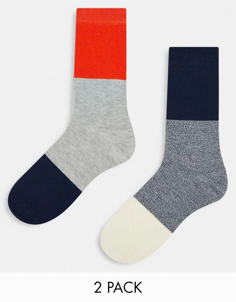 商品ASOS|ASOS DESIGN 2 pack ankle socks with colour block design,价格¥78,第1张图片