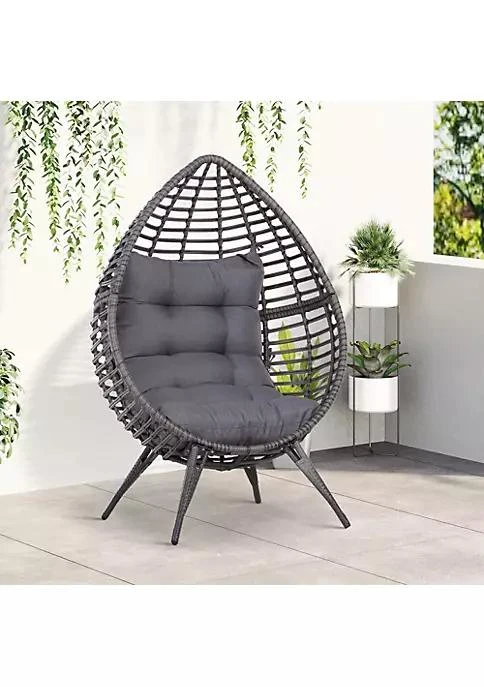 商品Outsunny|Rattan Wicker Lounge Chair With Soft Cushion Outdoor Indoor Egg Teardrop Cuddle Chair With Height Adjustable Knob For Backyard Garden Lawn Living Room Grey,价格¥2910,第3张图片详细描述