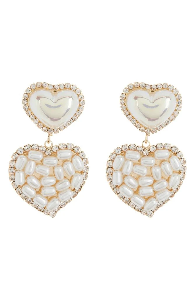 商品Tasha|Crystal & Imitation Pearl Heart Drop Earrings,价格¥45,第1张图片