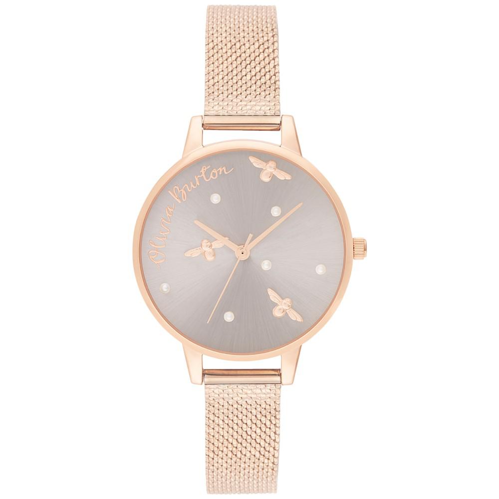 Women's Pearly Queen Rose Gold-Tone Stainless Steel Mesh Bracelet Watch 34mm商品第1张图片规格展示