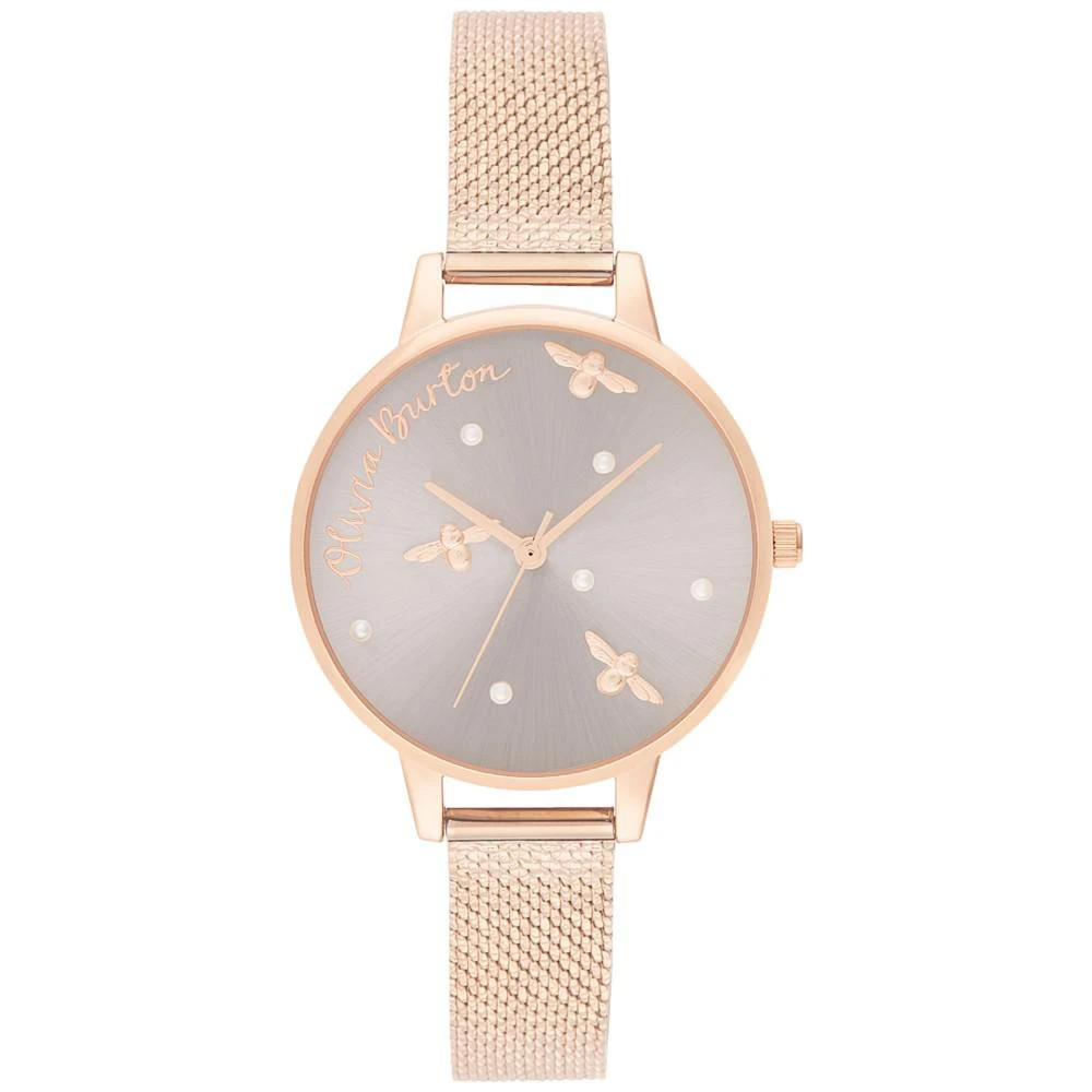 商品Olivia Burton|Women's Pearly Queen Rose Gold-Tone Stainless Steel Mesh Bracelet Watch 34mm,价格¥1376,第1张图片