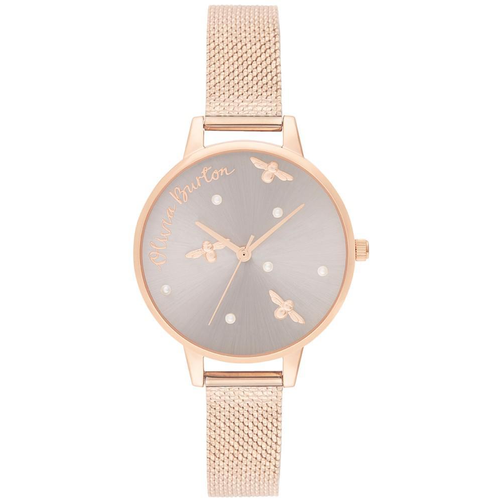 商品Olivia Burton|Women's Pearly Queen Rose Gold-Tone Stainless Steel Mesh Bracelet Watch 34mm,价格¥1348,第1张图片