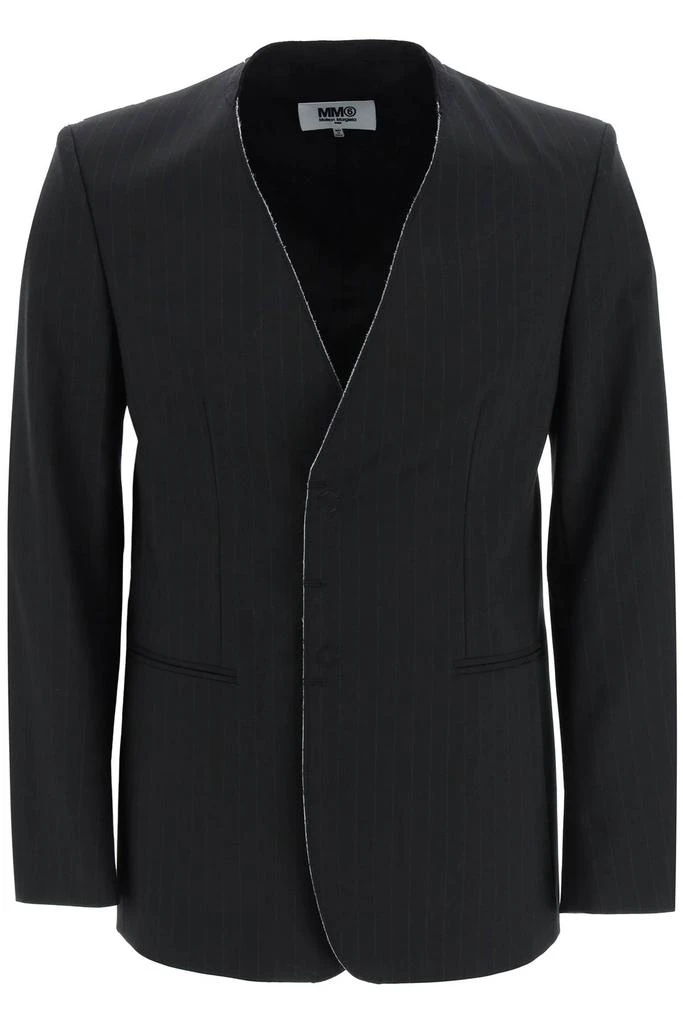 商品MM6|Mm6 maison margiela collarless pinstripe blazer,价格¥2961,第1张图片