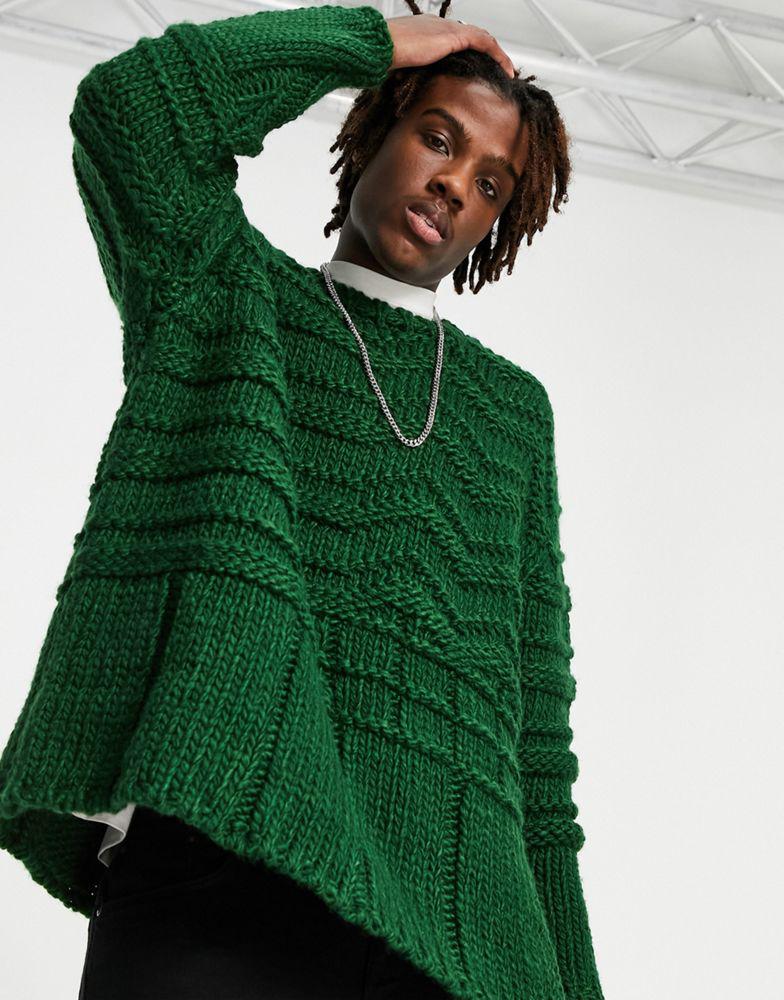 ASOS DESIGN hand knit look rib jumper in dark green商品第1张图片规格展示