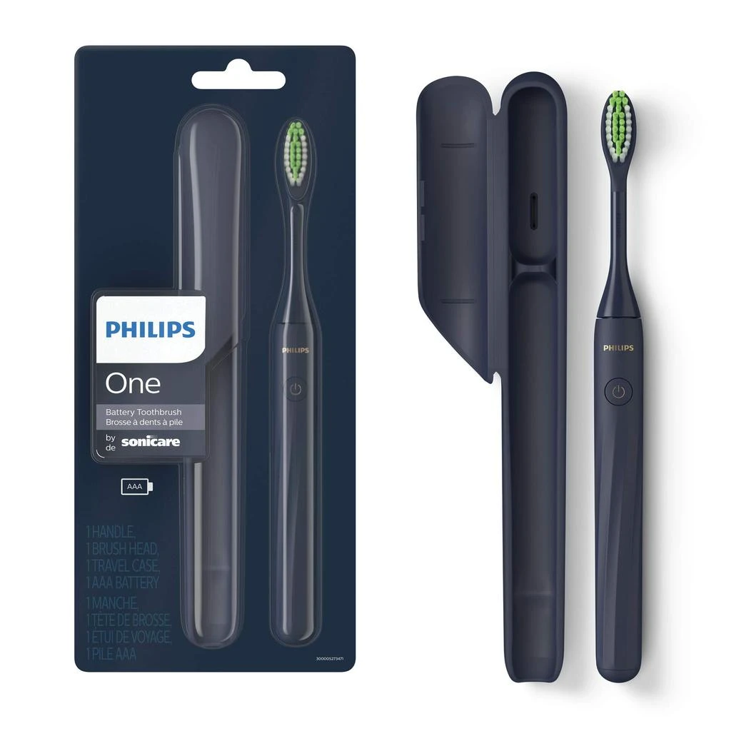 商品Philips|Philips One by Sonicare Battery Toothbrush, Midnight Blue, HY1100/04,价格¥187-¥338,第1张图片
