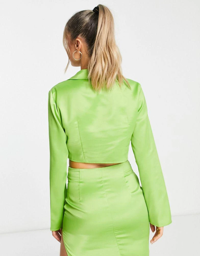 商品In The Style|In The Style exclusive cropped ruched shirt co-ord in lime,价格¥134,第3张图片详细描述