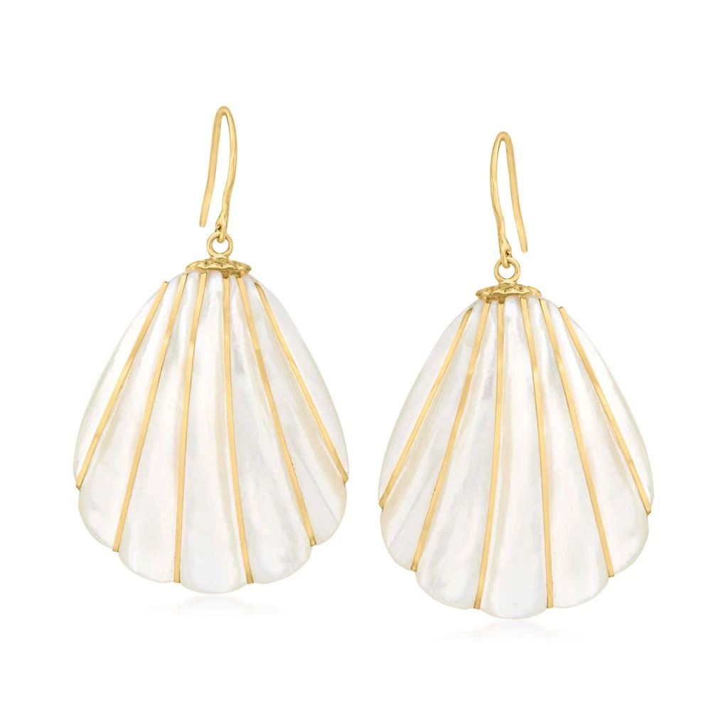 商品Ross-Simons|Mother-Of-Pearl and 4-4.5mm Cultured Pearl Seashell Drop Earrings in 14kt Yellow Gold,价格¥1569,第1张图片