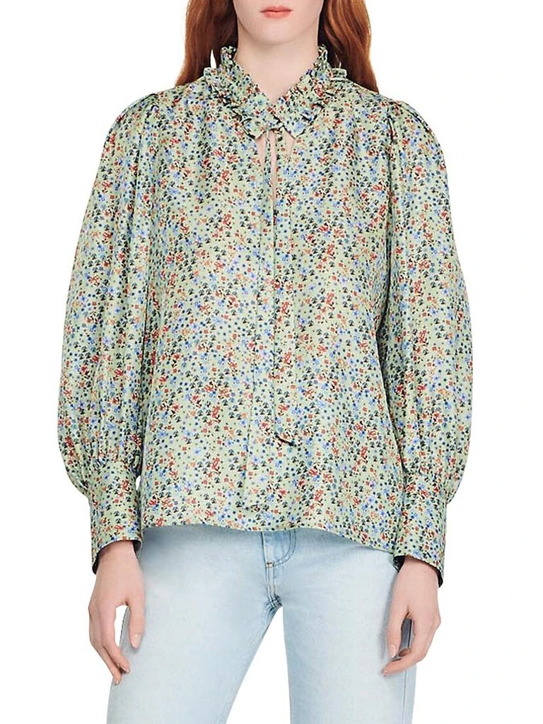 商品Sandro|Floral Silk Tie-Neck Blouse,价格¥1482,第1张图片