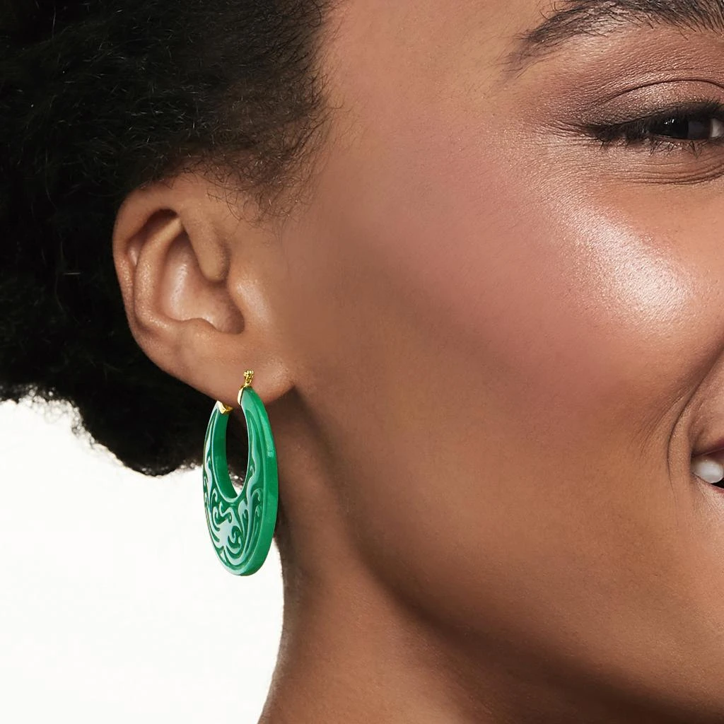 商品Ross-Simons|Ross-Simons Carved Jade Phoenix Hoop Earrings in 14kt Yellow Gold,价格¥1765,第2张图片详细描述