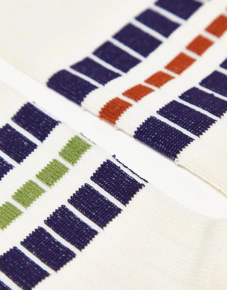 商品ASOS|ASOS DESIGN 2 pack wide rib socks in off white with stripes,价格¥99,第3张图片详细描述
