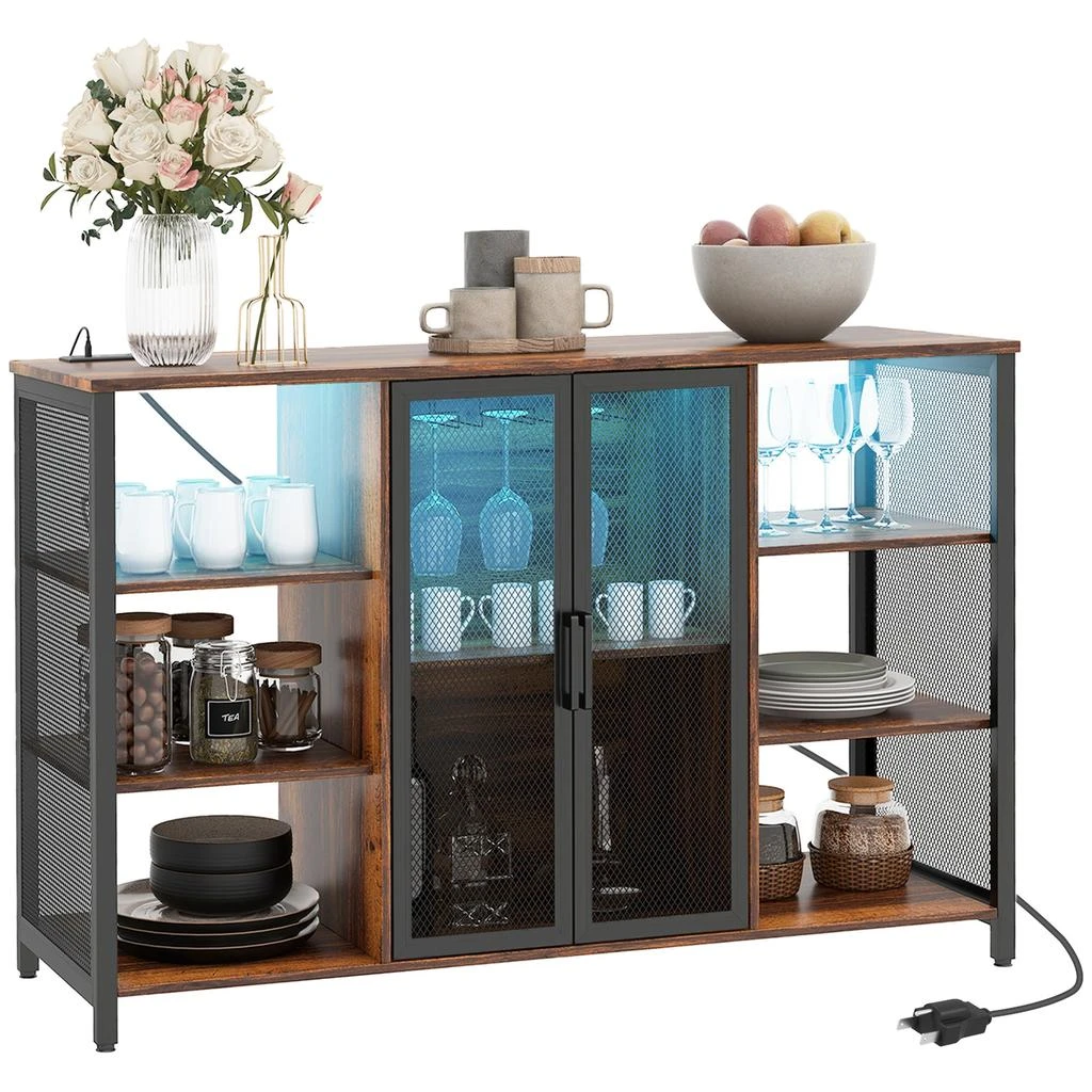 商品Streamdale Furniture|Streamdale LED Wine Cabinet with Charging Station Glass Holders,价格¥2664,第1张图片