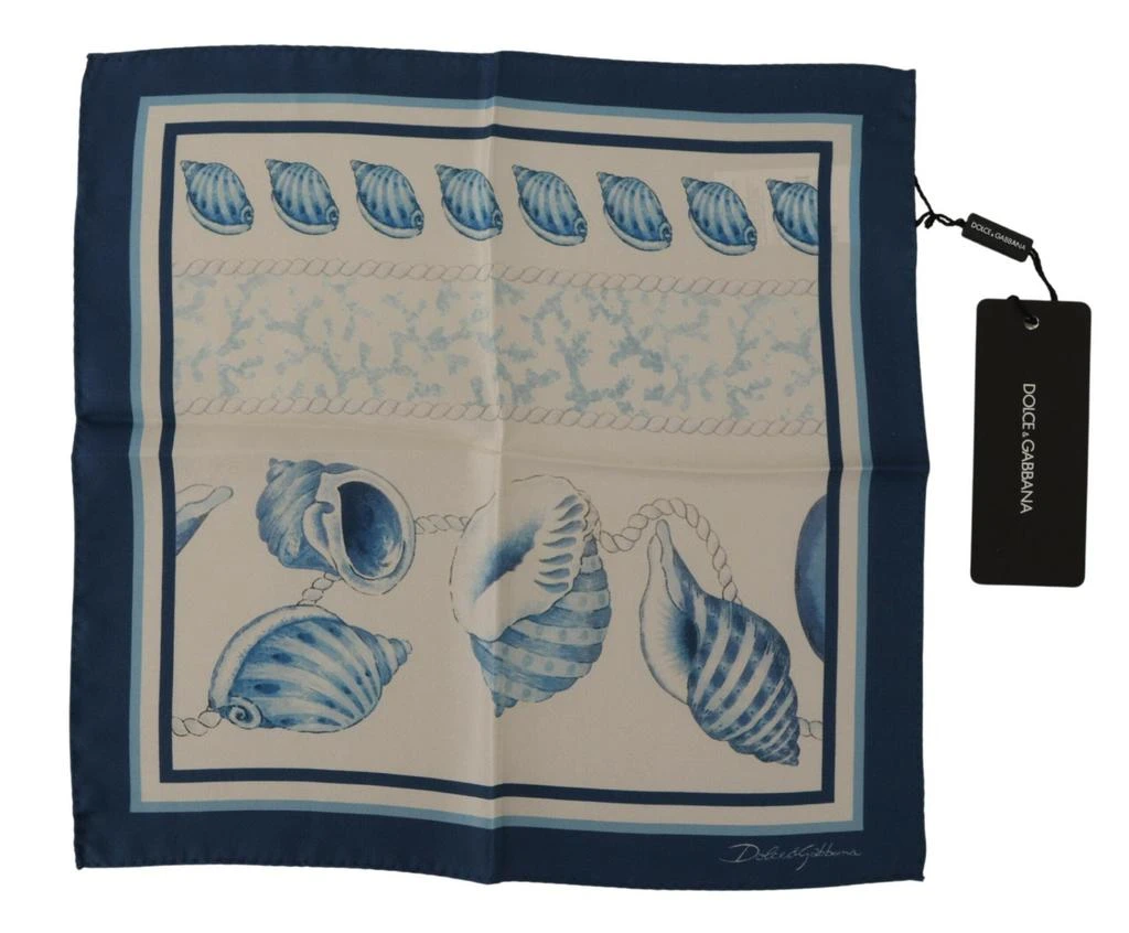 商品Dolce & Gabbana|Dolce & Gabbana White Blue Shells Print Square Handkerchief Scarf,价格¥979,第1张图片