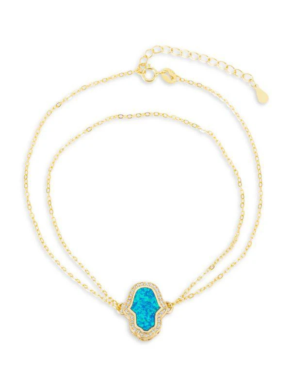 商品Eye Candy LA|Goldplated Sterling Silver, Blue Opal, & Crystal Chain Hamsa Pendant Necklace,价格¥332,第2张图片详细描述