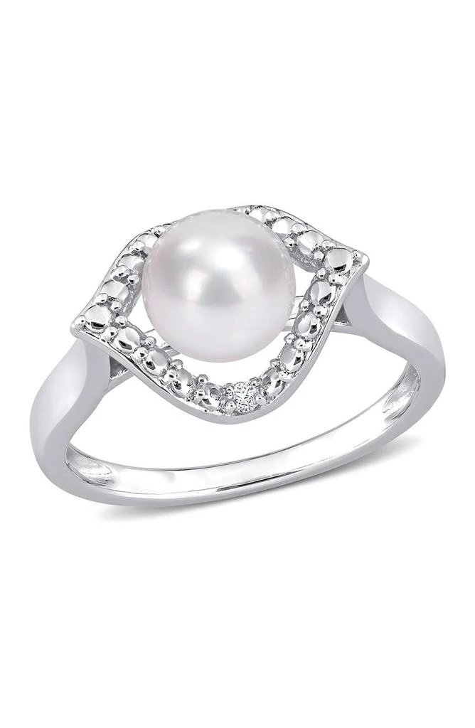 商品DELMAR|Sterling Silver 7–7.5mm Cultured Freshwater Pearl & Lab Created White Sapphire Halo Ring,价格¥450,第1张图片