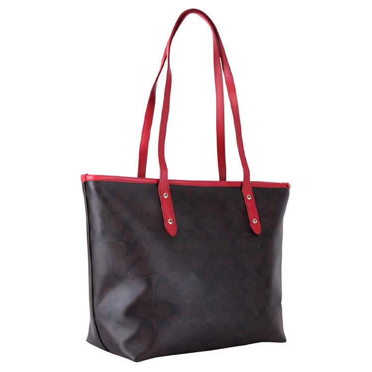 商品[国内直发] Coach|蔻驰 City Zip Tote 30 拉链 帆布配皮 托特包Tote包购物袋手提单肩包 女款 深棕老花配红色,价格¥1841,第4张图片详细描述