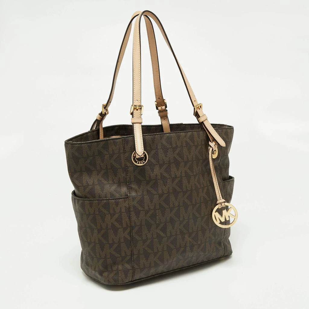 商品[二手商品] Michael Kors|MICHAEL Michael Kors Brown/Beige Signature Coated Canvas and Leather Jet Set Tote,价格¥890,第3张图片详细描述
