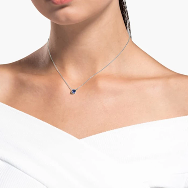 商品[国内直发] Swarovski|施华洛世奇 Attract 单钻项链耳钉套装 镀铑 项链 女款 蓝色,价格¥1968,第7张图片详细描述