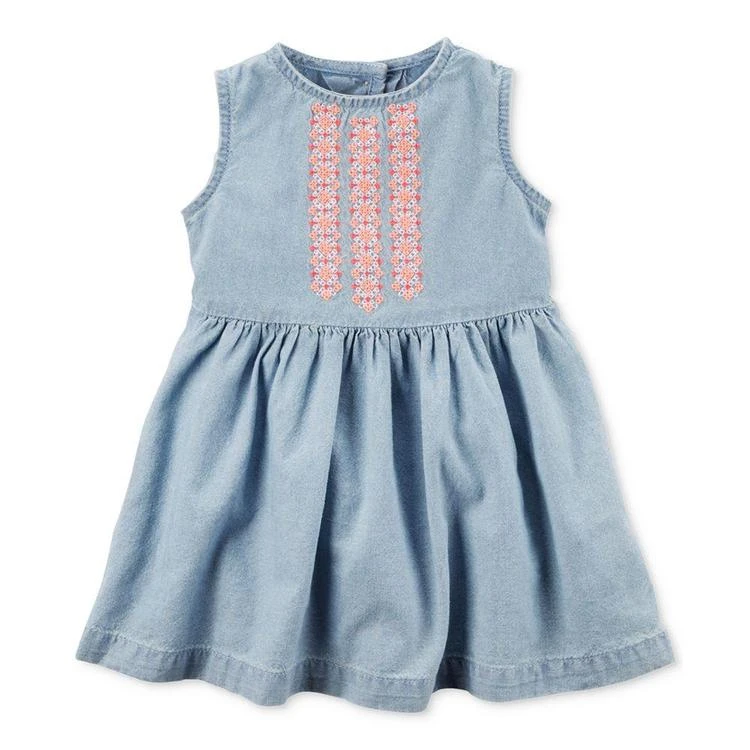 商品Carter's|Embroidered Chambray Dress, Baby Girls (0-24 months),价格¥58,第1张图片