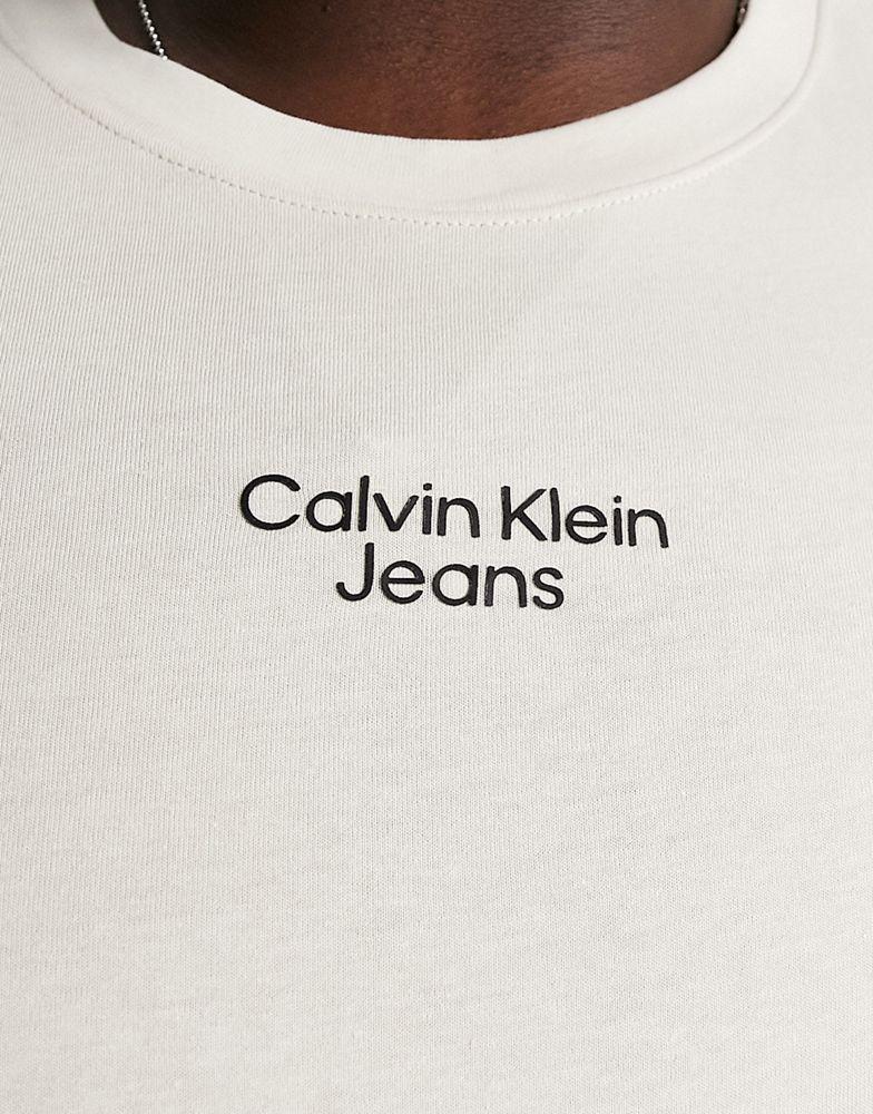 Calvin Klein Jeans Big & Tall stacked logo slim fit t-shirt in stone商品第4张图片规格展示